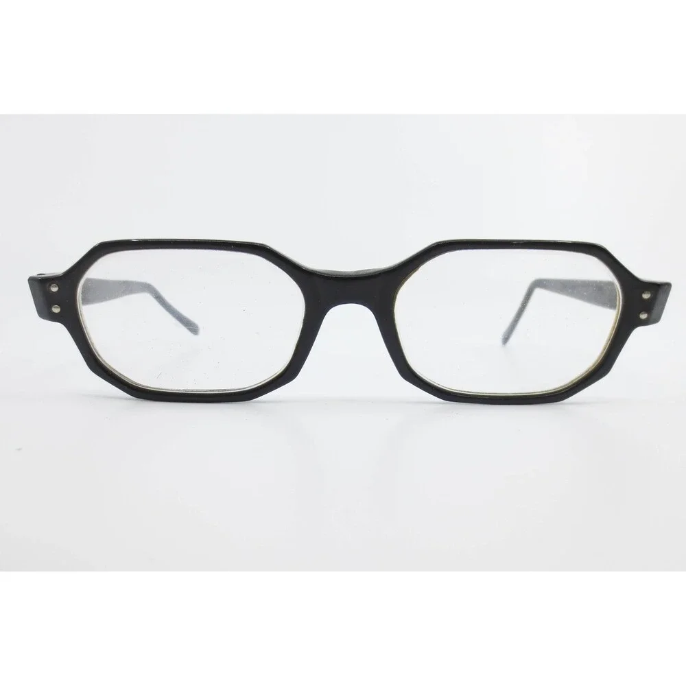 Vintage American Optical Black Geometric Hexagon Eyeglasses Frames 35553